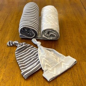 Swaddle blanket with matching hat bundle